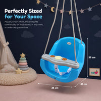 eHomeKart Baby Swing for Kids | 31x35x39 cm Ergonomic High Back Wide Front Bar | 25kg Capacity Non-Musical Swing | Safe & Sturdy Indoor Outdoor Toddler Swing | Easy Installation | Boys & Girls (Blue)