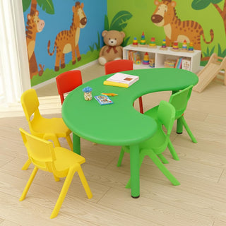 HerHome Moon Table with 5 Chairs for Kids - Table with 54 inch Length with 5 Chairs - Study Table for Kids at Home or School (Green)
