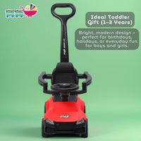 Funride Car Ride On - R8 3-in-1 for Kids with Parent Handle, Music, Light, Backrest & Storage - 1 to 3 Years, Kids Indoor/Outdoor Toy Car for Boys and Girls- (Upto 20 Kg) (Red)