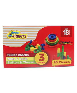 Little Fingers 3 in 1 Bullet Blocks/Nuts & Bolts/Button & Thread Combo Puzzle Sets Beads for Kids Early Learning, Multicolor, Small