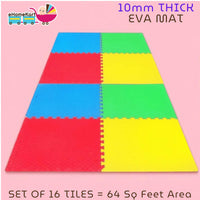 eHomeKart EVA Interlocking Play Mat - 10 mm Thickness - Anti Skid Floor Foam Play Mat for Kids - PlayMat for Kids - Each Tile = 2 Feet (60cm) x 2 Feet (60cm) (4 Tiles - 16 SQ FEET)