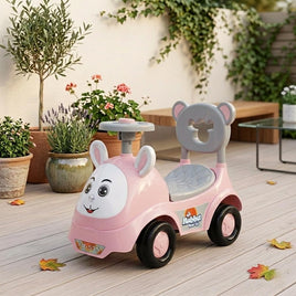 eHomeKart Kids Rabbit Ride On Car | Non-Musical Manual Push Car for Toddlers | Foot to Floor Baby Ride On with Steering Wheel & Back Rest | Safe & Sturdy | No Battery | Indoor Outdoor (Pink)