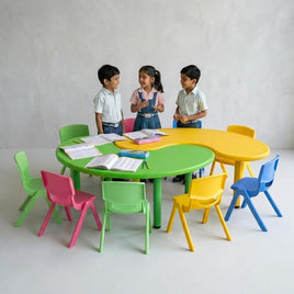 eHomeKart Kids Half-Moon Table – Front Round Shape, Perfect for Home Use (53 x 20 x 20 inches) – Color May Vary – Chairs NOT Included (2 Table)