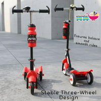 Fun Ride Kids Scooter - Rush Three Wheel Kick Scooters for Boys and Girls with Sipper, Bell, Adjustable Height and Rear Brake - 3 Wheels Skate for Age 3-10 Years (Black)
