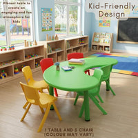 HerHome Moon Table with 5 Chairs for Kids - Table with 54 inch Length with 5 Chairs - Study Table for Kids at Home or School (Green)