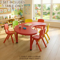 HerHome Moon Table with 5 Chairs for Kids - Table with 54 inch Length with 5 Chairs - Study Table for Kids at Home or School (Green)