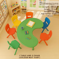 HerHome Moon Table with 5 Chairs for Kids - Table with 54 inch Length with 5 Chairs - Study Table for Kids at Home or School (Green)