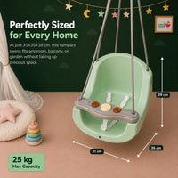 eHomeKart Baby Swing for Kids | 31x35x39 cm Ergonomic High Back Wide Front Bar | 25kg Capacity Non-Musical Swing | Safe & Sturdy Indoor Outdoor Toddler Swing | Easy Installation | Boys & Girls (Blue)
