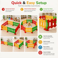 eHomeKart Baby Activity Playpen for Kids | 6 Piece Safety Fence & Play Junction Set | Portable Indoor Outdoor Toddler Play Area with Strong Base Support 104 x 59 CM Play Area