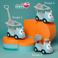 Fun Ride On Push Car, Rabbit 3 in 1 Rider with Removable Parental Handle - Musical Push Car with Lights and Utility Storage Toy Box - Armrest Guardrails for Safety, Kids Indoor/Outdoor Toy Car (Green)