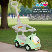 Fun Ride On Push Car, GAFFY 3 in 1 Rider with Removable Parental Handle - Musical Push Car with Utility Storage Toy Box - Armrest Guardrails for Safety, Kids Indoor/Outdoor Toy Car (Green)