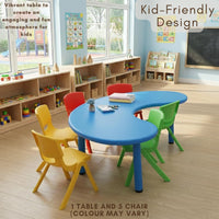 HerHome Moon Table with 5 Chairs for Kids - Table with 54 inch Length with 5 Chairs - Study Table for Kids at Home or School (Green)
