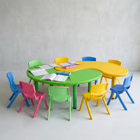 eHomeKart Kids Half-Moon Table Set of 2 with 10 Chairs – Front Round Shape, Perfect for Home Use (53 x 20 x 20 inches) for Kids with Set of 10 Chairs- Perfect Fort Home