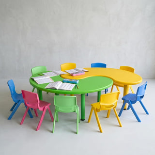 eHomeKart Kids Half-Moon Table Set of 2 with 10 Chairs – Front Round Shape, Perfect for Home Use (53 x 20 x 20 inches) for Kids with Set of 10 Chairs- Perfect Fort Home