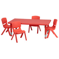 Little Fingers 24''W x 48''L Rectangular Green Plastic Height Adjustable Activity Table Set with 4 Chairs