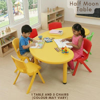 HerHome Moon Table with 5 Chairs for Kids - Table with 54 inch Length with 5 Chairs - Study Table for Kids at Home or School (Green)