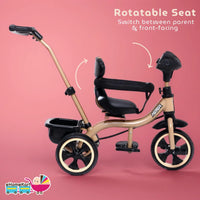 Fun Ride Kids Aster Tricycle with 360 Rotatable Seat, Parental Control Handle for 1.5 to 5 Years - Musical Trike for Kids with Safety Handle for Boys and Girls (Green)