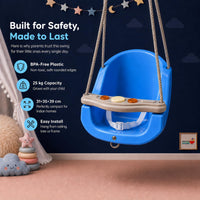 eHomeKart Baby Swing for Kids | 31x35x39 cm Ergonomic High Back Wide Front Bar | 25kg Capacity Non-Musical Swing | Safe & Sturdy Indoor Outdoor Toddler Swing | Easy Installation | Boys & Girls (Blue)
