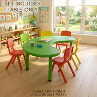 HerHome Moon Table with 5 Chairs for Kids - Table with 54 inch Length with 5 Chairs - Study Table for Kids at Home or School (Green)