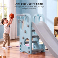 Baybee Garden Baby Slide for Kids with Basketball Hoop | Perfect Mini Playground Sliding for Babies with Handrails | Baby Play Area Indoor Setup | Outdoor Slider for Kids 2 to 5 Years (Orange)