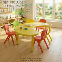 HerHome Moon Table with 5 Chairs for Kids - Table with 54 inch Length with 5 Chairs - Study Table for Kids at Home or School (Green)