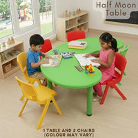 HerHome Moon Table with 5 Chairs for Kids - Table with 54 inch Length with 5 Chairs - Study Table for Kids at Home or School (Green)