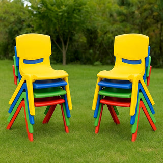 eHomeKart Baby Plastic Kids Chair Set - L33 X B31 X H51 Cm (10 Chairs) - Ten- Colour of The Chairs May Vary, Multicolor