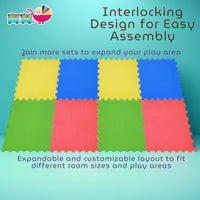 Ehomekart - EVA Kid's Interlocking Play Mat - 11 mm Thickness - Set of 8 Tiles - 62cm x 62cm Each Tile - 32 Square Feet Total Area(Multicolor)