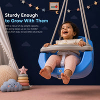 eHomeKart Baby Swing for Kids | 31x35x39 cm Ergonomic High Back Wide Front Bar | 25kg Capacity Non-Musical Swing | Safe & Sturdy Indoor Outdoor Toddler Swing | Easy Installation | Boys & Girls (Blue)