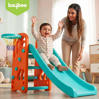 Baybee Garden Baby Slide for Kids with Basketball Hoop | Perfect Mini Playground Sliding for Babies with Handrails | Baby Play Area Indoor Setup | Outdoor Slider for Kids 2 to 5 Years (Orange)