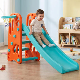 Baybee Garden Baby Slide for Kids with Basketball Hoop | Perfect Mini Playground Sliding for Babies with Handrails | Baby Play Area Indoor Setup | Outdoor Slider for Kids 2 to 5 Years (Orange)