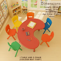 HerHome Moon Table with 5 Chairs for Kids - Table with 54 inch Length with 5 Chairs - Study Table for Kids at Home or School (Green)