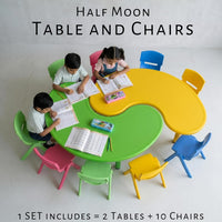 eHomeKart Kids Half-Moon Table Set of 2 with 10 Chairs – Front Round Shape, Perfect for Home Use (53 x 20 x 20 inches) for Kids with Set of 10 Chairs- Perfect Fort Home
