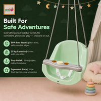 eHomeKart Baby Swing for Kids | 31x35x39 cm Ergonomic High Back Wide Front Bar | 25kg Capacity Non-Musical Swing | Safe & Sturdy Indoor Outdoor Toddler Swing | Easy Installation | Boys & Girls (Blue)
