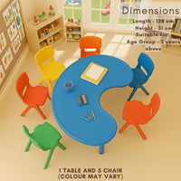 HerHome Moon Table with 5 Chairs for Kids - Table with 54 inch Length with 5 Chairs - Study Table for Kids at Home or School (Green)
