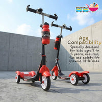 Fun Ride Kids Scooter - Rush Three Wheel Kick Scooters for Boys and Girls with Sipper, Bell, Adjustable Height and Rear Brake - 3 Wheels Skate for Age 3-10 Years (Black)