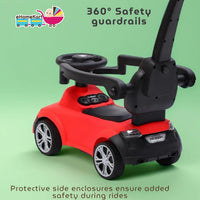 Funride Car Ride On - R8 3-in-1 for Kids with Parent Handle, Music, Light, Backrest & Storage - 1 to 3 Years, Kids Indoor/Outdoor Toy Car for Boys and Girls- (Upto 20 Kg) (Red)