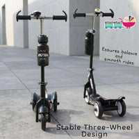 Fun Ride Kids Scooter - Rush Three Wheel Kick Scooters for Boys and Girls with Sipper, Bell, Adjustable Height and Rear Brake - 3 Wheels Skate for Age 3-10 Years (Black)