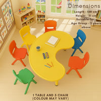 HerHome Moon Table with 5 Chairs for Kids - Table with 54 inch Length with 5 Chairs - Study Table for Kids at Home or School (Green)