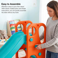 Baybee Garden Baby Slide for Kids with Basketball Hoop | Perfect Mini Playground Sliding for Babies with Handrails | Baby Play Area Indoor Setup | Outdoor Slider for Kids 2 to 5 Years (Orange)