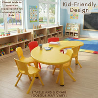 HerHome Moon Table with 5 Chairs for Kids - Table with 54 inch Length with 5 Chairs - Study Table for Kids at Home or School (Green)