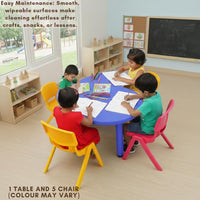 HerHome Moon Table with 5 Chairs for Kids - Table with 54 inch Length with 5 Chairs - Study Table for Kids at Home or School (Green)