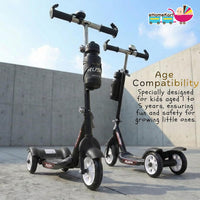 Fun Ride Kids Scooter - Rush Three Wheel Kick Scooters for Boys and Girls with Sipper, Bell, Adjustable Height and Rear Brake - 3 Wheels Skate for Age 3-10 Years (Black)
