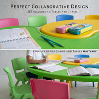 eHomeKart Kids Half-Moon Table Set of 2 with 10 Chairs – Front Round Shape, Perfect for Home Use (53 x 20 x 20 inches) for Kids with Set of 10 Chairs- Perfect Fort Home