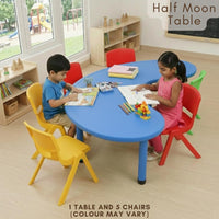 HerHome Moon Table with 5 Chairs for Kids - Table with 54 inch Length with 5 Chairs - Study Table for Kids at Home or School (Green)