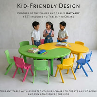 eHomeKart Kids Half-Moon Table Set of 2 with 10 Chairs – Front Round Shape, Perfect for Home Use (53 x 20 x 20 inches) for Kids with Set of 10 Chairs- Perfect Fort Home