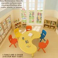 HerHome Moon Table with 5 Chairs for Kids - Table with 54 inch Length with 5 Chairs - Study Table for Kids at Home or School (Green)