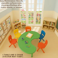 HerHome Moon Table with 5 Chairs for Kids - Table with 54 inch Length with 5 Chairs - Study Table for Kids at Home or School (Green)