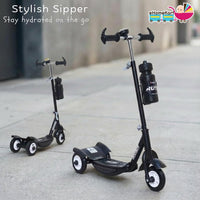 Fun Ride Kids Scooter - Rush Three Wheel Kick Scooters for Boys and Girls with Sipper, Bell, Adjustable Height and Rear Brake - 3 Wheels Skate for Age 3-10 Years (Black)
