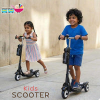 Fun Ride Kids Scooter - Rush Three Wheel Kick Scooters for Boys and Girls with Sipper, Bell, Adjustable Height and Rear Brake - 3 Wheels Skate for Age 3-10 Years (Black)